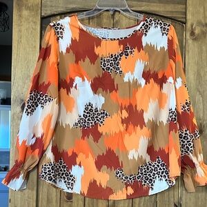 SHEIN Orange and Brown Abstract Blouse